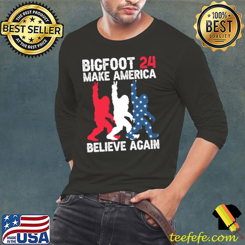 Bigfoot 2024 Make America Believe Again American Flag Election T-Shirt