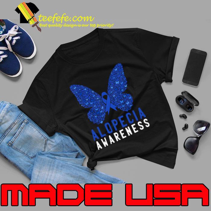 Butterfly Alopecia Awareness Blue AA Ribbon Support Warrior T-Shirt Unisex Butterfly Alopecia Awareness Blue AA Ribbon Support Warrior T-Shirt Unisex