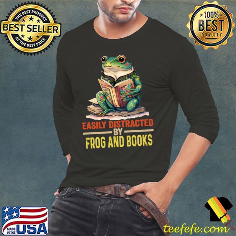 Easily Distracted By Books & Frog Bookworm Reading T-Shirt