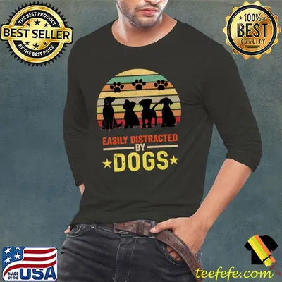 Easily Distracted By Dogs Pet Dog Lover Stars Vintage Sunset T-Shirt