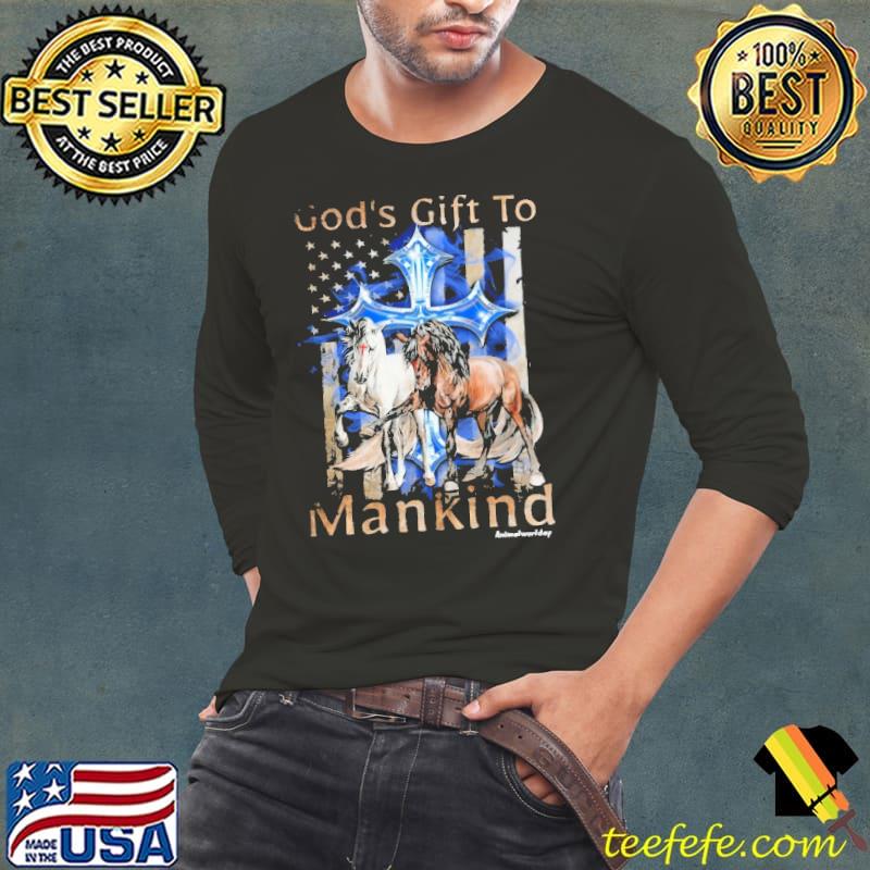 God's Gift To Manking Horse American Flag Cross s Long Sleeve Tee God's Gift To Manking Horse American Flag Cross s Long Sleeve Tee