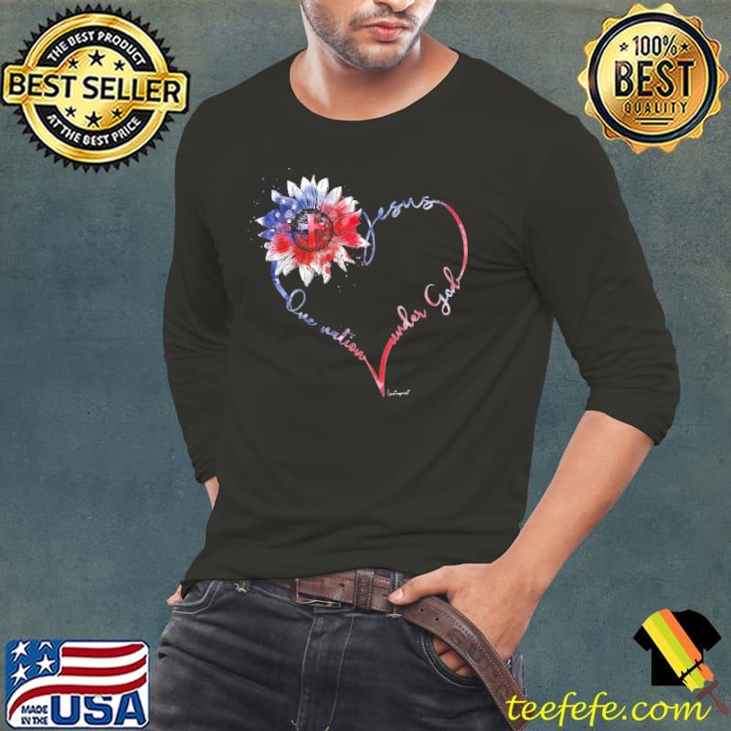 Jesus One Nation Under God Sunflower usa flag s Long Sleeve Tee Jesus One Nation Under God Sunflower usa flag s Long Sleeve Tee