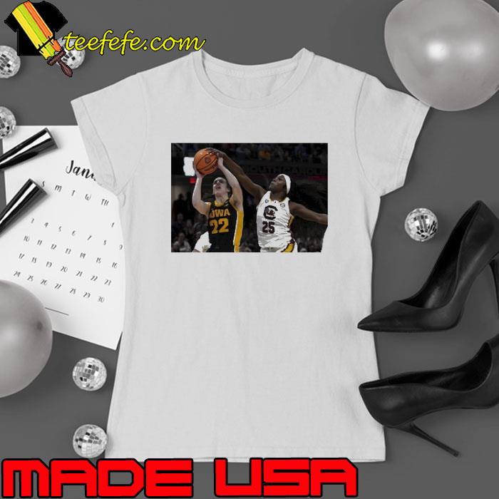 Johnson Blocks A Shot By Iowa Guard Caitlin Clark Shirt