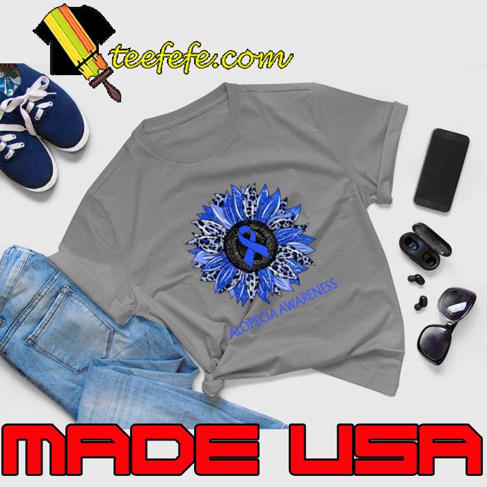 Leopard Sunflower Alopecia Awareness Blue Ribbon Support T-Shirt Unisex Leopard Sunflower Alopecia Awareness Blue Ribbon Support T-Shirt Unisex