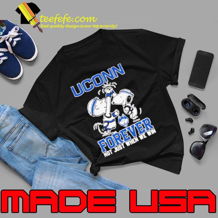 Peanuts Snoopy And Woodstock High Five Uconn Huskies On Car Forever Not Just When We Win Shirt