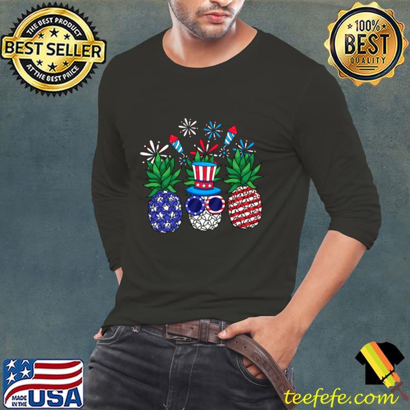 Pineapple USA Flag Frieworks Independence Day T-Shirt Long Sleeve Tee Pineapple USA Flag Frieworks Independence Day T-Shirt Long Sleeve Tee