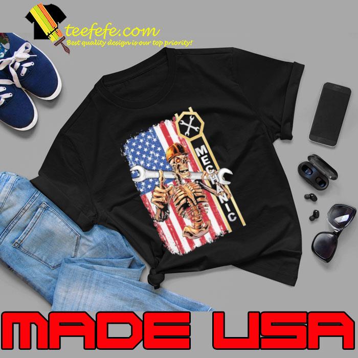 Proud Mechanic Skull AMerican Flag shirt