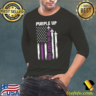 Purple Up For Military Kids Military Child Month American Flag T-Shirt