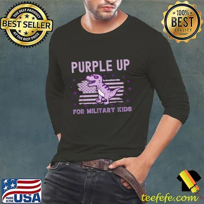 Purple Up For Military Kids Military Child Month Usa Flag Dragon T-Shirt