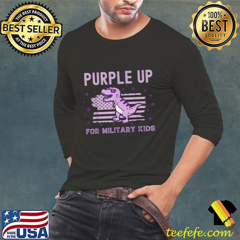 Purple Up For Military Kids Military Child Month Usa Flag Dragon T-Shirt