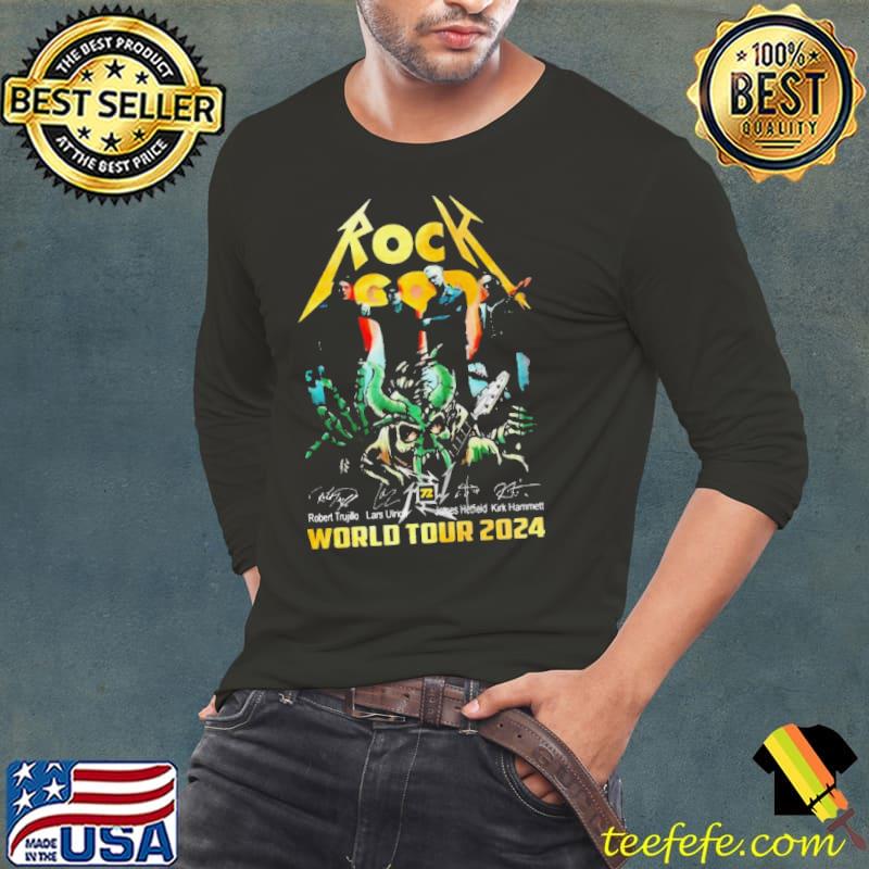 Rock god robert trujillo lars ulrich james hetfield kirk hammett world tour 2024 signatures Shirt Long Sleeve Tee Rock god robert trujillo lars ulrich james hetfield kirk hammett world tour 2024 signatures Shirt Long Sleeve Tee