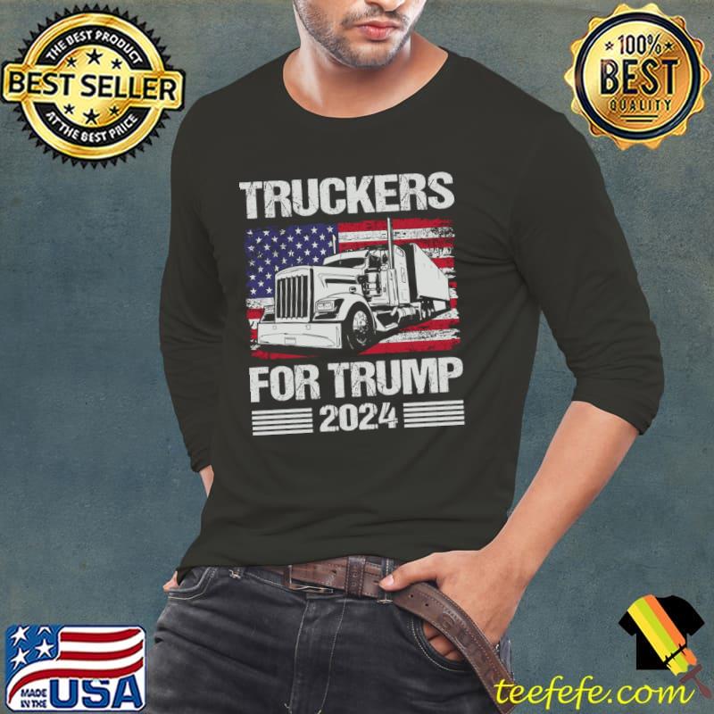 Truckers For Trump 2024 American Flag Election T-Shirt Long Sleeve Tee Truckers For Trump 2024 American Flag Election T-Shirt Long Sleeve Tee