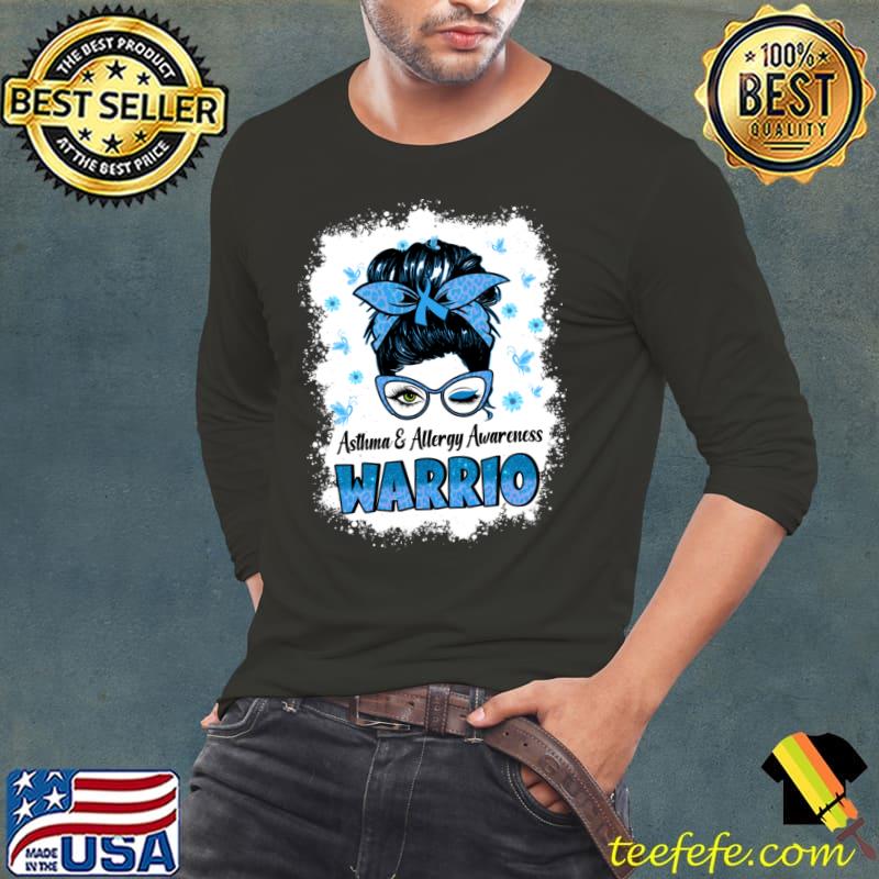 Asthma Allergy Awareness Warrior Messy Bun Month T-Shirt