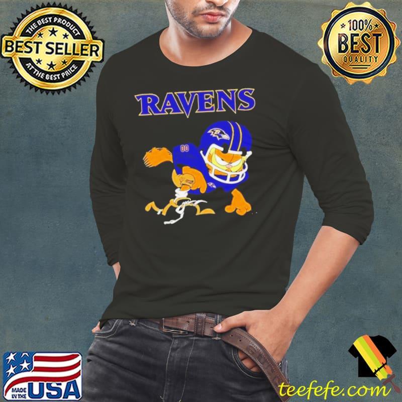 Baltimore Ravens Garfield Cat Grumpy Football Player s Long Sleeve Tee Baltimore Ravens Garfield Cat Grumpy Football Player s Long Sleeve Tee