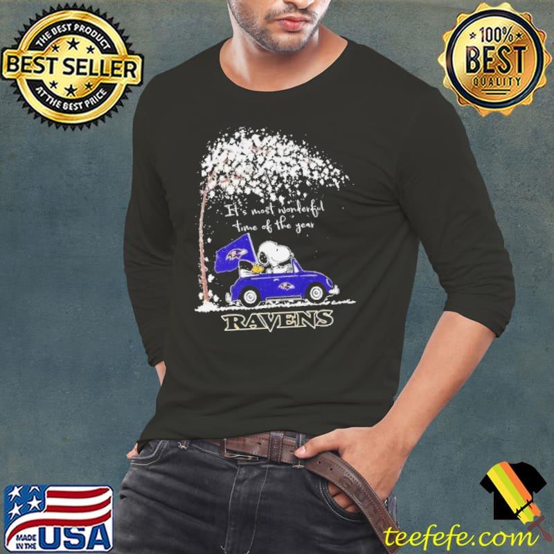 Baltimore Ravens Snoopy And Woodstock Driving Car It’s Most Wonderful Time Of The Year Bears