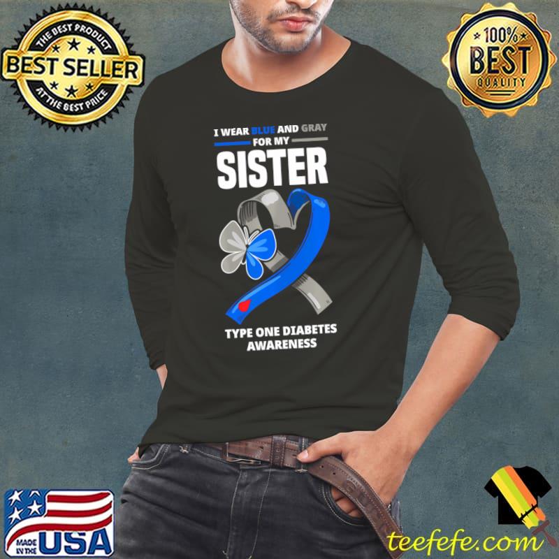I Wear Blue Gray For My Sister Type Diabetes Butterfly T-Shirt