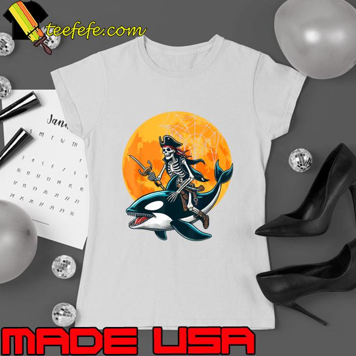 Pirate Skeleton Riding Orca Blood Moon Halloween Sea Animal Lover T-Shirt