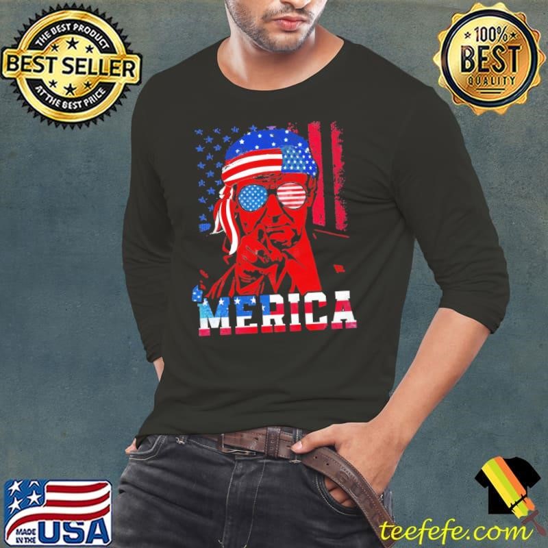 4th of July Trump 2020 Merica Patriotic Sunglasses USA Flag Long Sleeve Tee