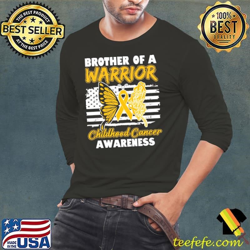 Childhood Cancer Awareness Cancer Survivor BroTher Butterfly Usa flag Long Sleeve Tee