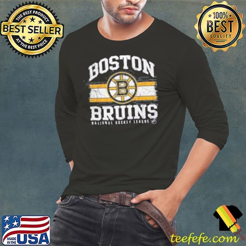Mitchell & Ness Adult Boston Bruins Striped Logo Lockup Black T Shirt