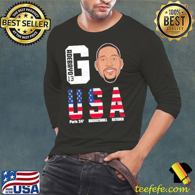 2024 Paris Olympics Bam Adebayo 13 Go Team USA Basketball Cartoon Long Sleeve Tee
