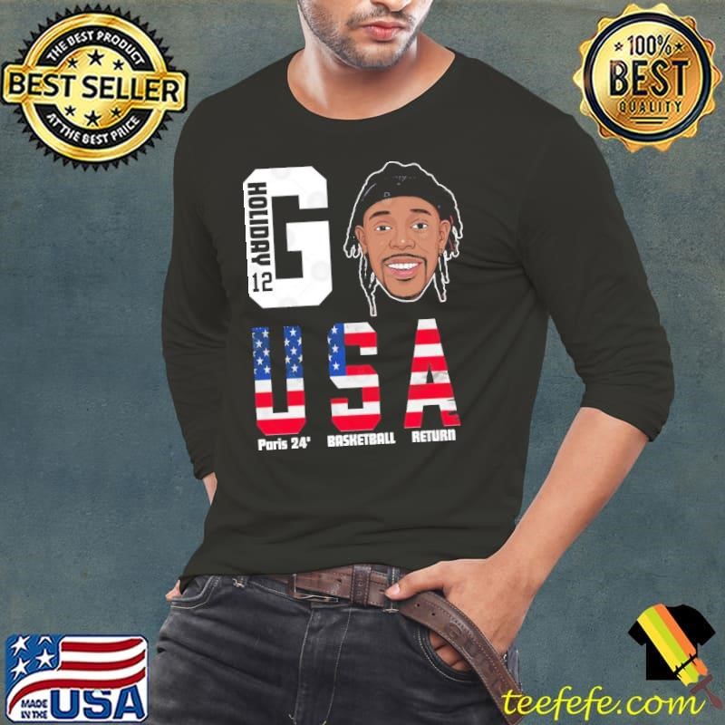 2024 Paris Olympics Jrue Holiday 12 Go Team USA Basketball Cartoon Long Sleeve Tee