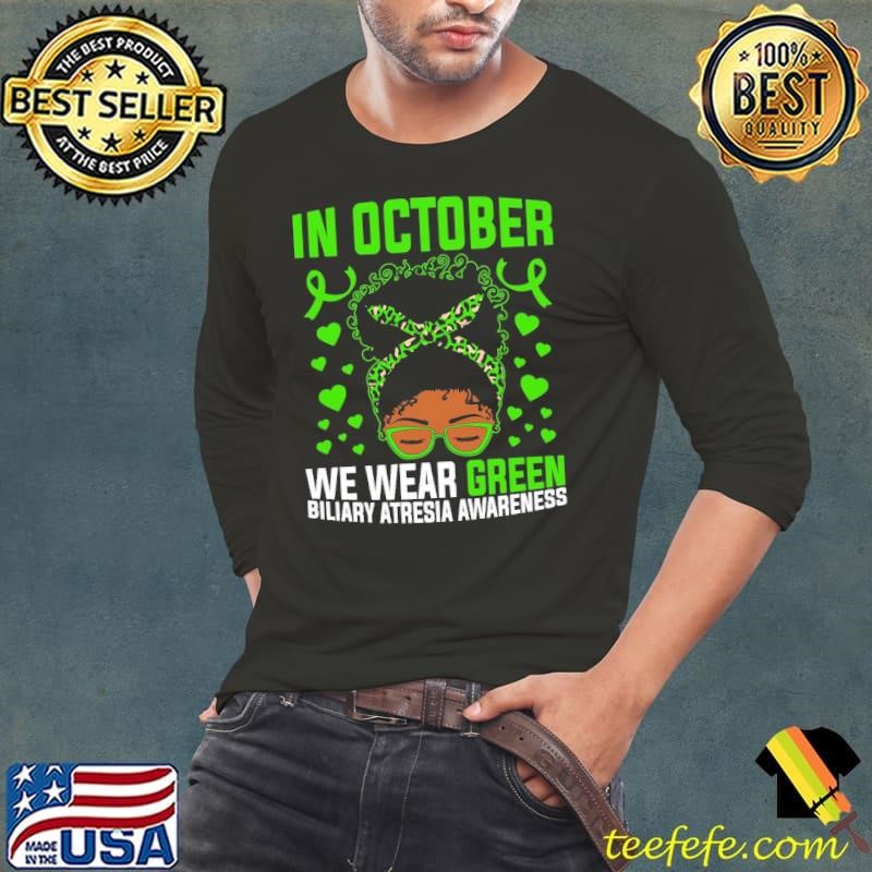 Afro Messy Bun In October We Wear Green Biliary Atresia Leopard T-Shirt