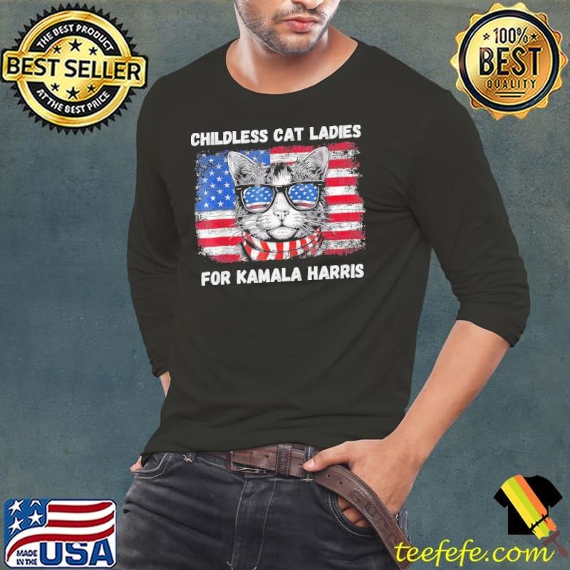 America Needs More Childless Cat Ladies American Flag Sunglasses T-Shirt