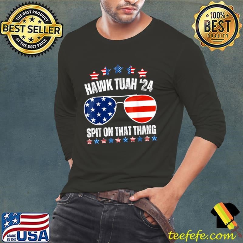 American Flag Sunglasses Hawk Tuah 24 Spit on that Thang Stars T-Shirt