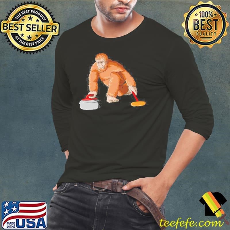 Bigfoot Curling Sasquatch Playing Curling Long Sleeve Tee