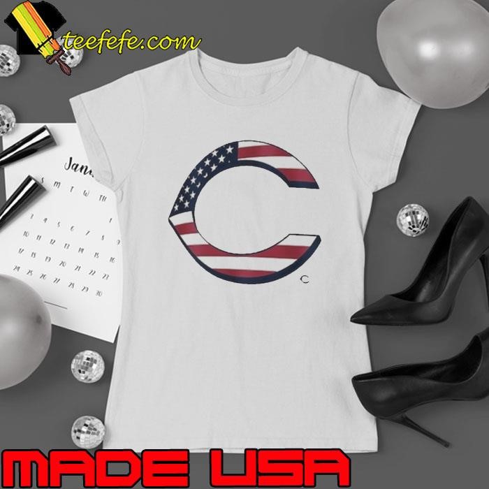 Cincinnati Reds Logo 4th Of July Flag Ladies tee