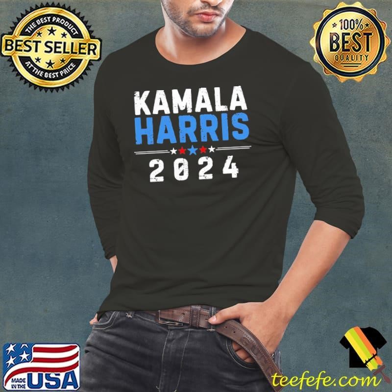 Kamala Harris 2024 President Stars White Red Blue Election Long Sleeve Tee