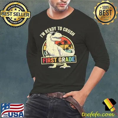 Ready To Crush First Grade 1st Day Of School Dinosaur Retro T-Shirt