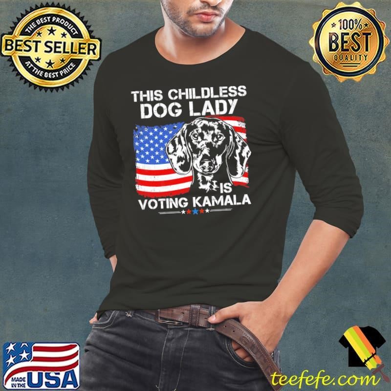 This Childless Dog Lady is Voting Kamala-Harris 2024 American Flag T-Shirt