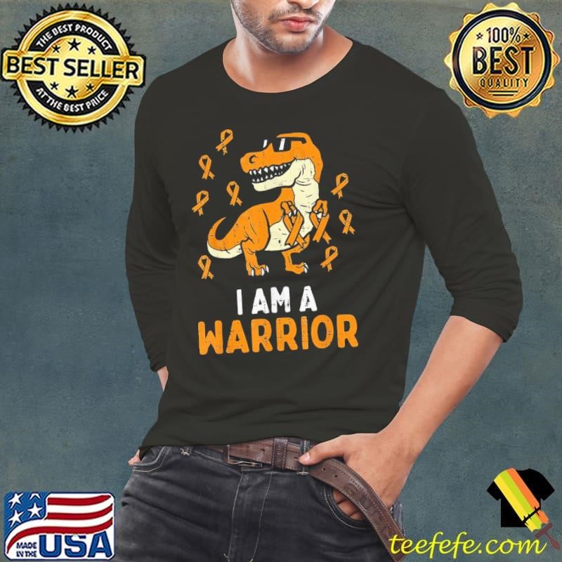 Trex Orange Ribbon Im A Warrior Leukemia Awareness Long Sleeve Tee