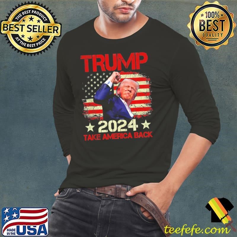 Trump Fist Pump Shot At 2024 Survives Rally Usa Flag T-Shirt