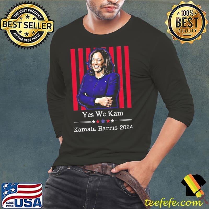 Yes We Kam Kamala Harris For President 2024 American Flag Long Sleeve Tee