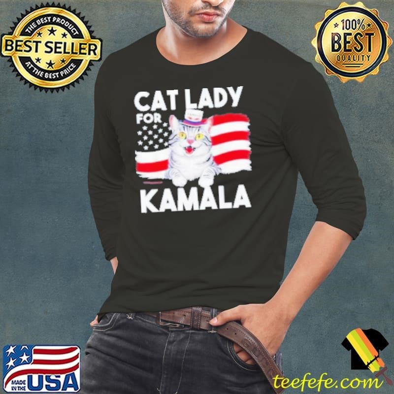 Cat Ladies For Kamala Funny Cat 2024 President Kamala Harris Flag Usa Shirt