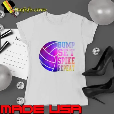 Colorful Teen Girls Volleyball Bump Set Spike Repeat T-Shirt