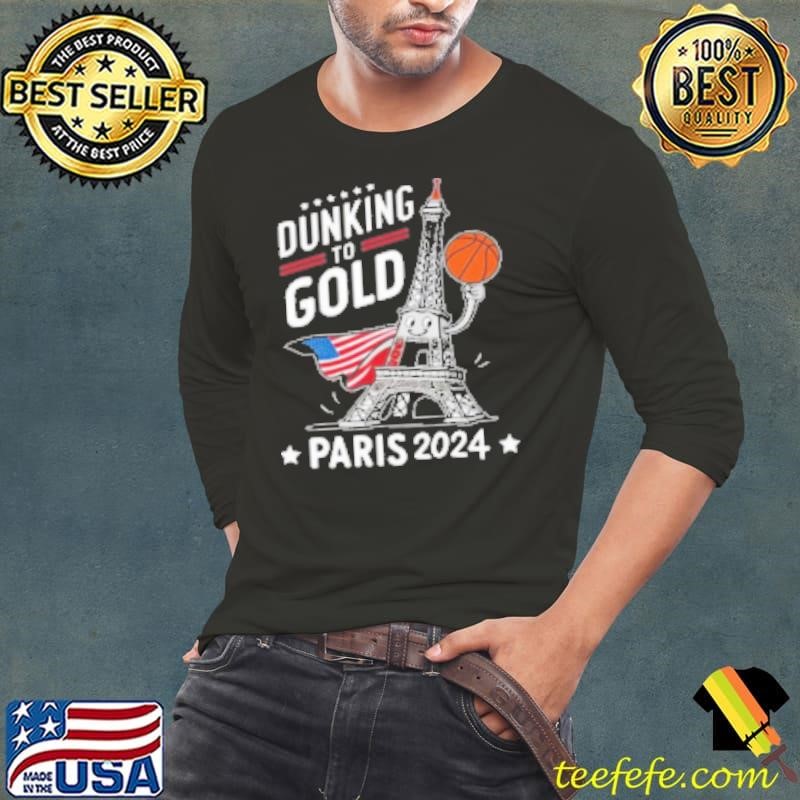 Dunking To Gold Team Usa Basketball Olympic Paris 2024 Long Sleeve Tee