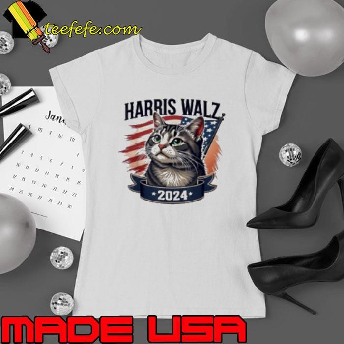 Harris Walz 2024 Cute Cat Kamala Harris And Tim Walz Flag America Shirt