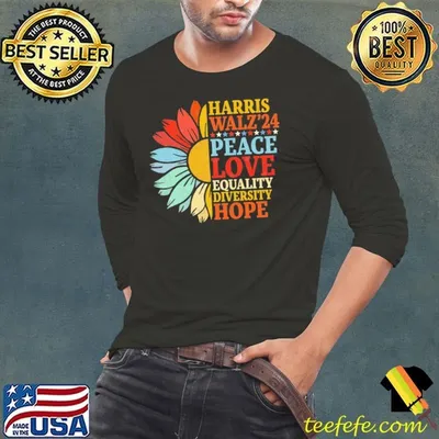 Harris Walz 2024 Peace Love Equality Diversity Hope Sunflower T-Shirt