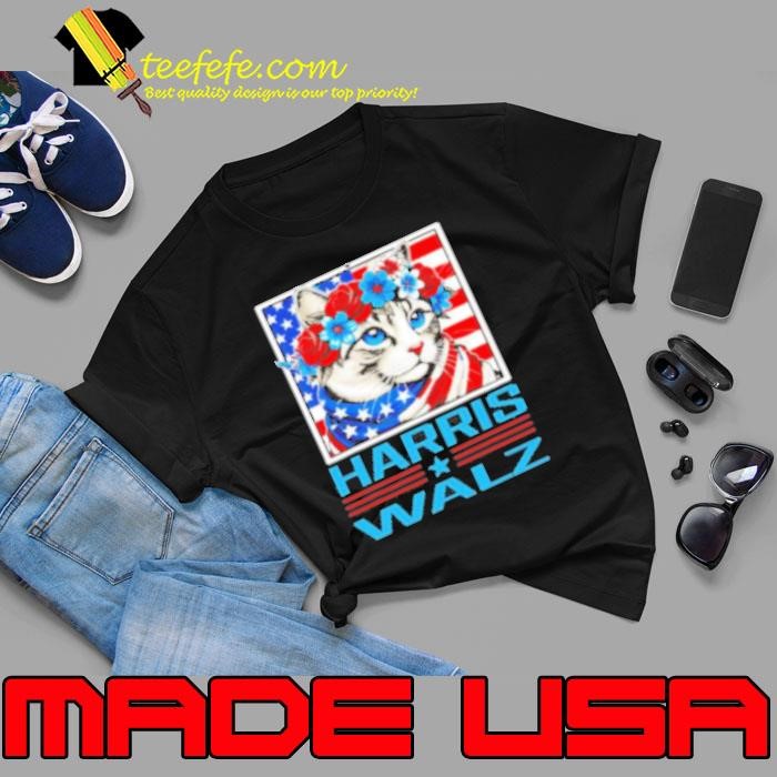 Harris Walz Cat Lady With Floral Headband USA Flag Unisex Harris Walz Cat Lady With Floral Headband USA Flag Unisex