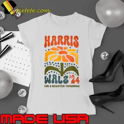Harris Walz Waltz 2024 For A Brighter Tomorrow Retro Boho Groovy Flowers T-Shirt