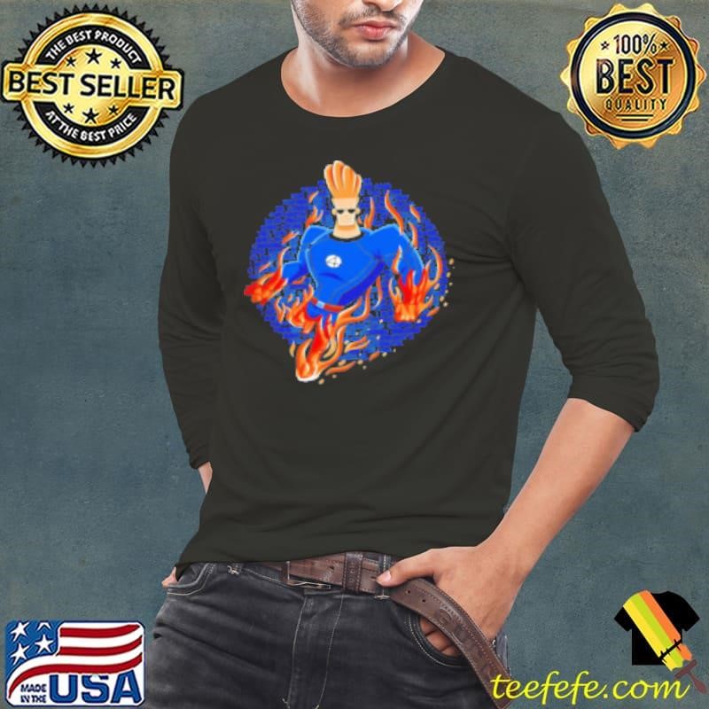 Johnny Bravo And Johnny Storm Human Torch Flame On Momma Mashup Long Sleeve Tee