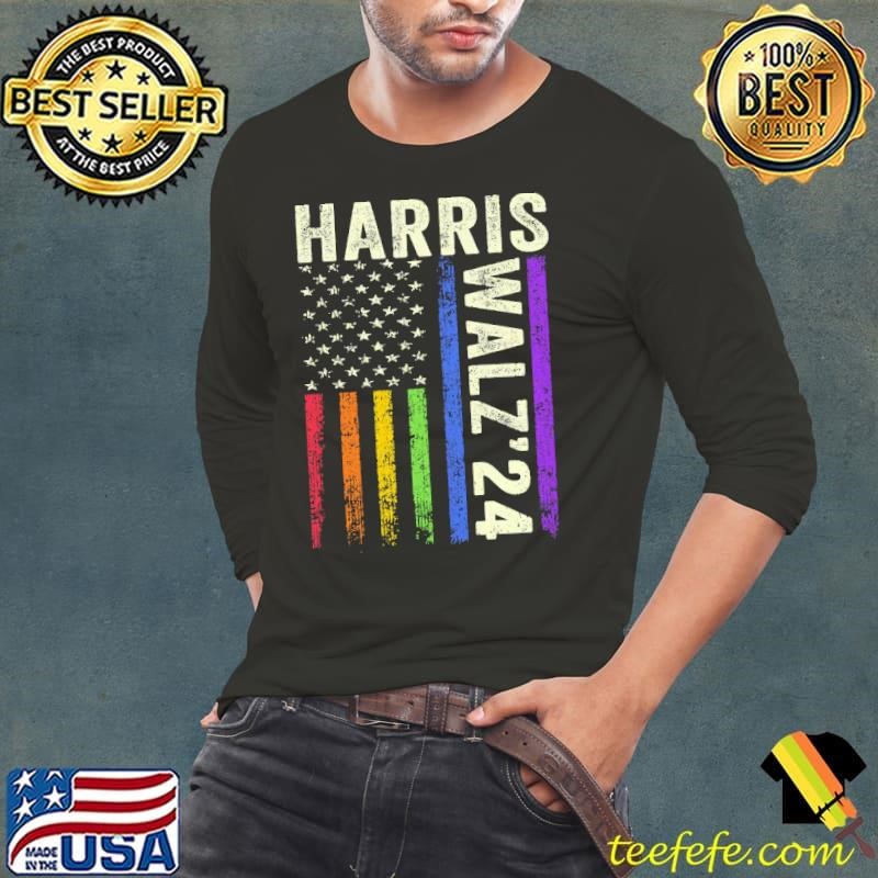 Kamala Harris Tim Walz 2024 Peace LGBT Usa Flag T-Shirt