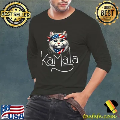 KamalaHarris 2024 Cat Lettering Positive Minimalist Ribbon Usa Flag T-Shirt