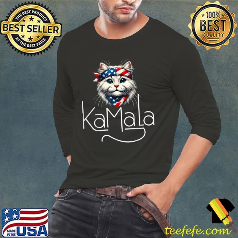 KamalaHarris 2024 Cat Lettering Positive Minimalist Ribbon Usa Flag T-Shirt