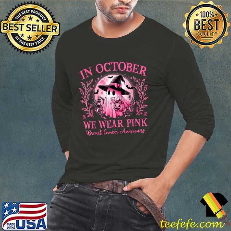 October We Wear Pink Breast Cancer Awareness Halloween Ghost T-Shirt