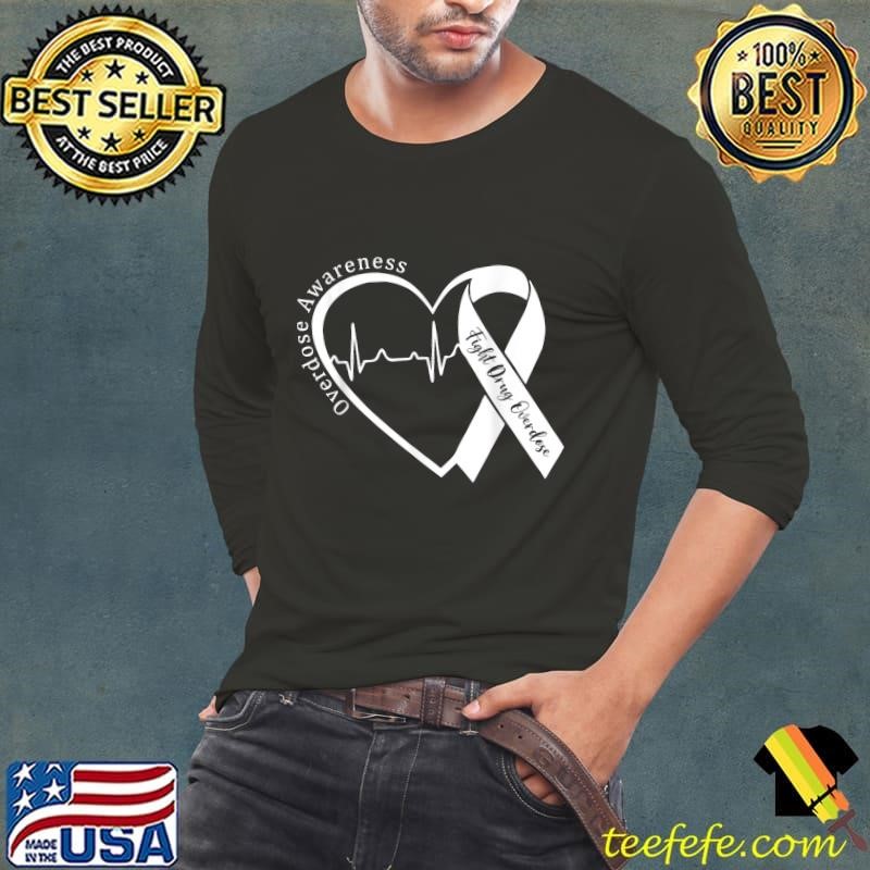 Overdose Awareness Fight Drug Overdose Month Heart Ribbon Support T-Shirt